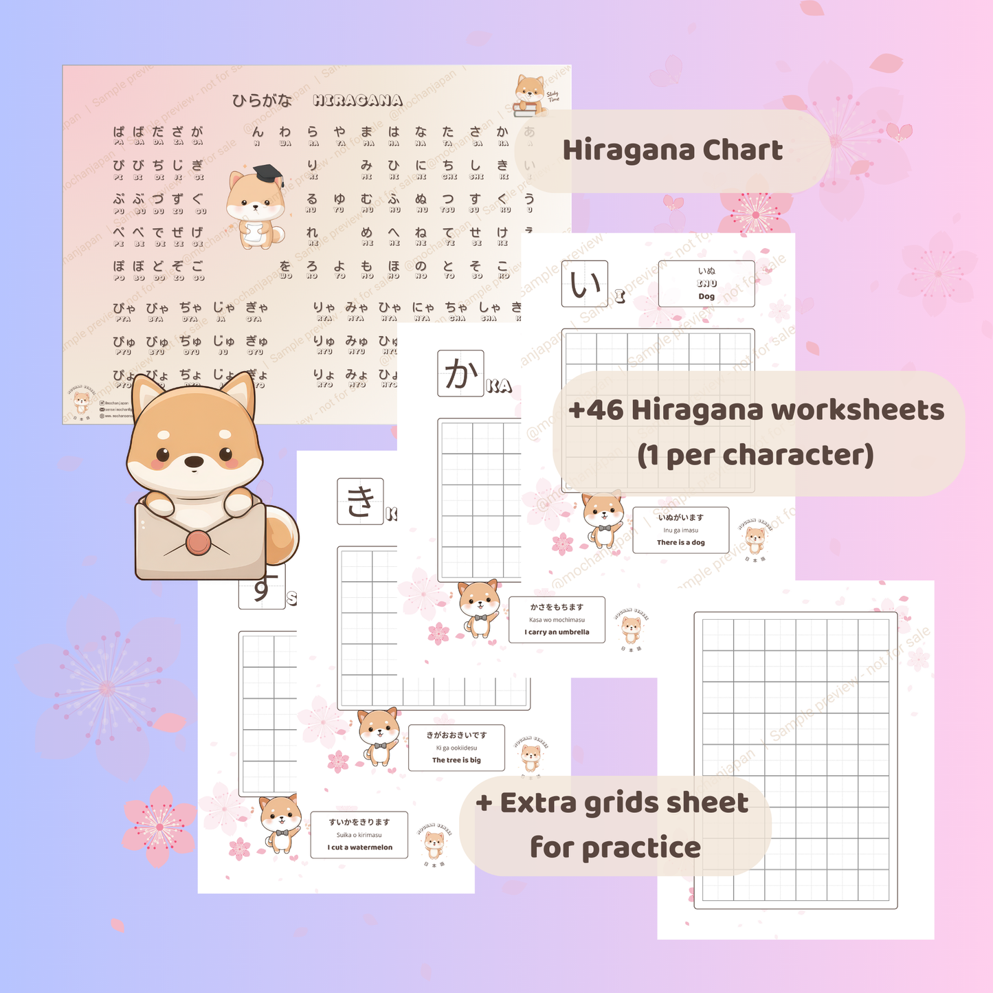 Hiragana Worksheets & Chart Bundle – Sakura Edition | Learn Japanese Writing Practice