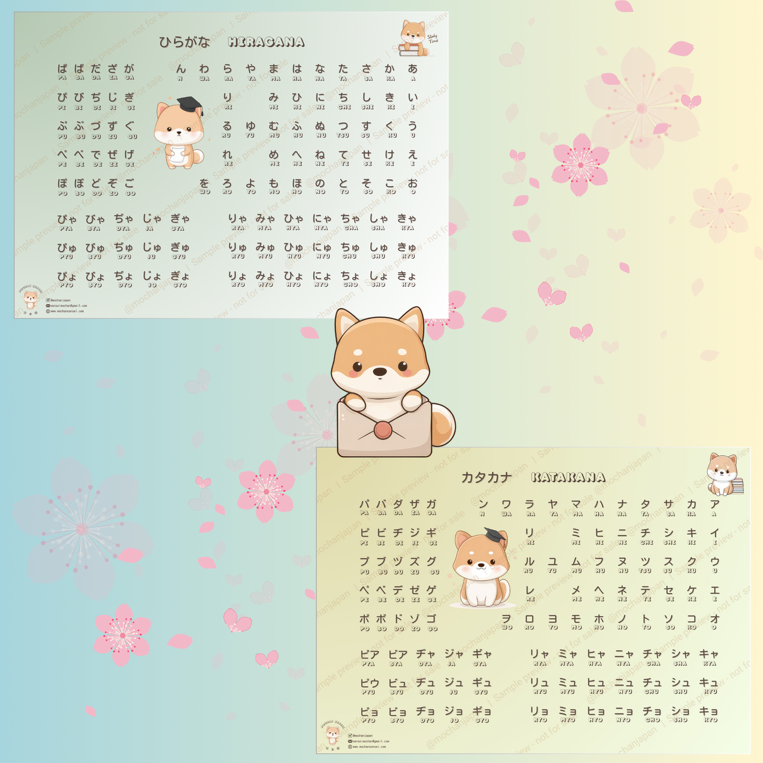 Hiragana & Katakana Chart Bundle — Yuzu Yellow + Matcha Green Edition