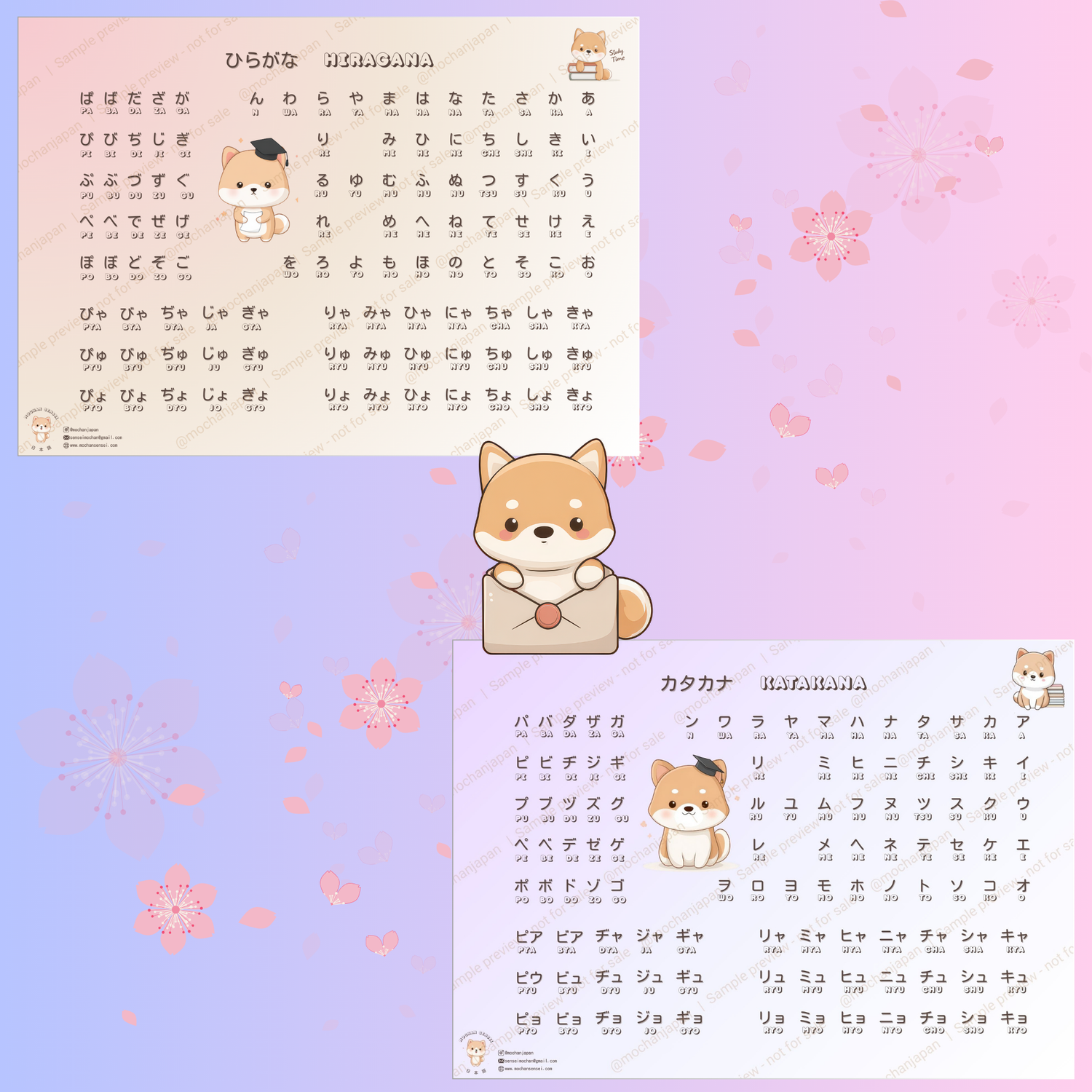 Hiragana & Katakana Chart Bundle — Sakura Pink + Murasaki Purple Edition